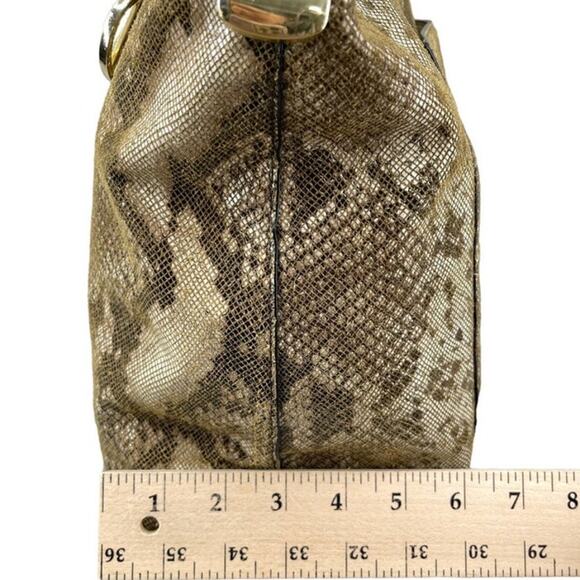 Antonio Melani Brown Tan Leather Snakeskin Studded Chain Handle Hobo Handbag - Picture 7 of 13